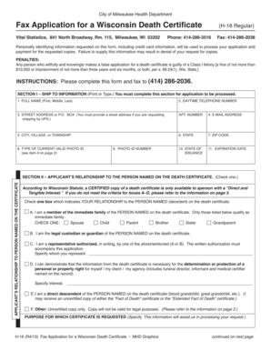 Wisconsin Death Certificate Application