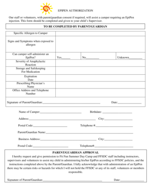EpiPen Authorization Form