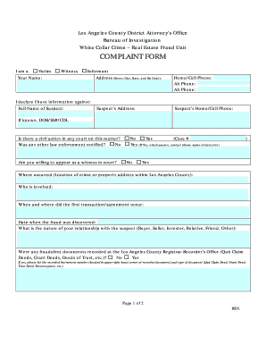 Los Angeles Real Estate Fraud Complaint Form