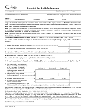 Oregon Dependent Care Credits Form