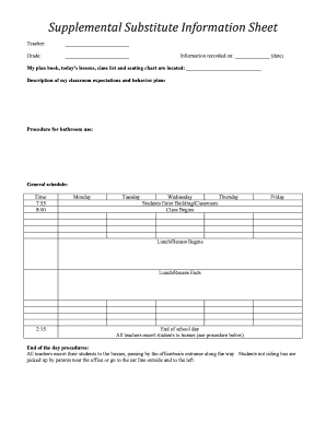 Supplemental Substitute Information Sheet