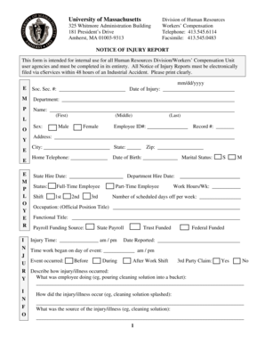 University of Massachusetts Workers' Compensation Notice of Injury Report