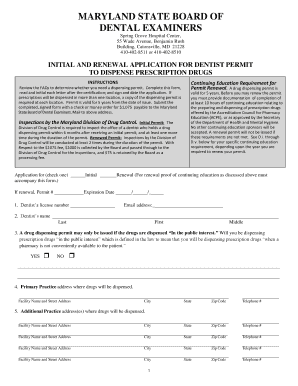 Maryland Dentist Drug Dispensing Permit Application