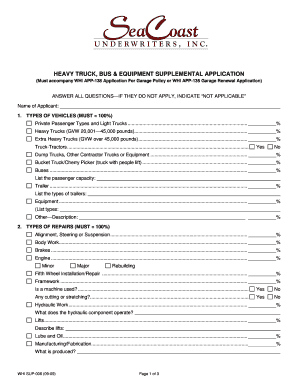 Heavy Truck, Bus & Equipment Supplemental Application