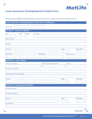 Loan Insurance Unemployment Claim Form