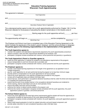 Wisconsin Youth Apprenticeship Education Training Agreement