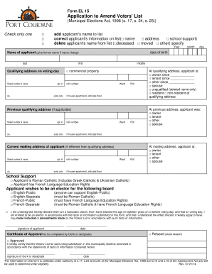 Voter List Amendment Application