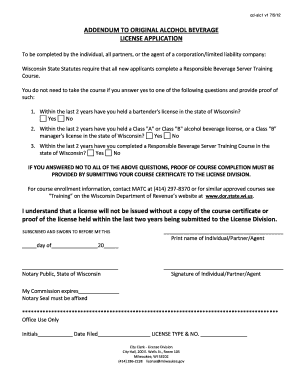 Wisconsin Alcohol Beverage License Addendum