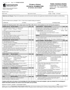 Student Health History Form