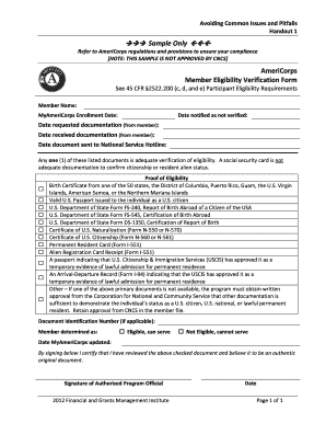 AmeriCorps Member Eligibility Verification Form