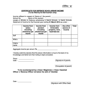 Appx 'J' Def Scholarship Income Certificate - ssap org