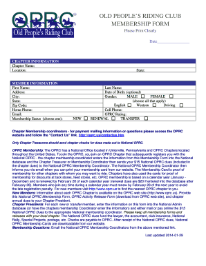 Old People's Riding Club Membership Form