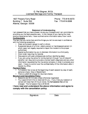 Therapist Statement of Understanding