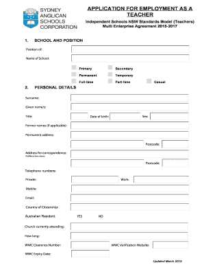 Application for Employment as a Teacher