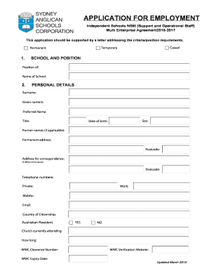 Independent Schools NSW Employment Application