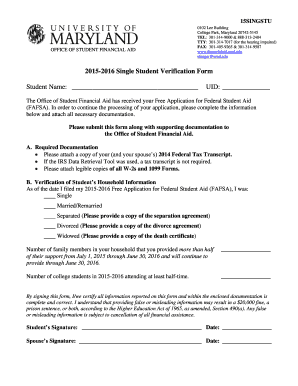 2015-2016 Single Student Verification Form