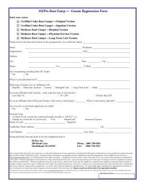 HCPro Boot Camp Course Registration Form