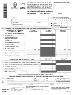NYC Banking Corporation Tax Report of Change