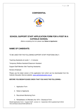 Catholic School Support Staff Application Form