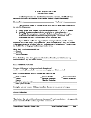 Riverside School District Health Permission Form