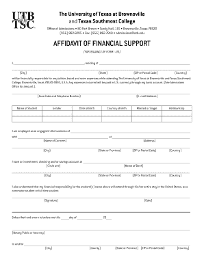 Affidavit of Financial Support for Form I-20