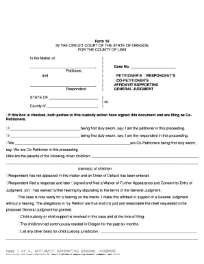Affidavit Supporting General Judgment