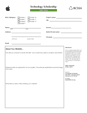 Technology Scholarship Entry Form