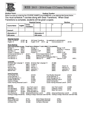 Grade 12 Course Selection Form