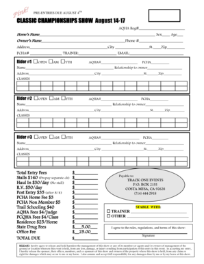 Horse Show Entry Form