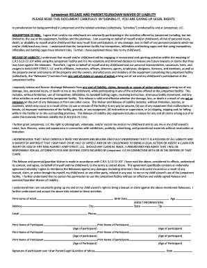 Jumpstreet Release and Parental Waiver of Liability