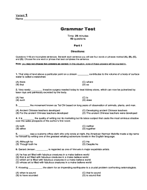 Grammar Test Form
