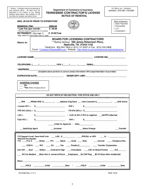 Tennessee Contractor's License Renewal Form