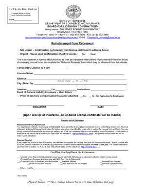 Tennessee Contractor License Reinstatement Form