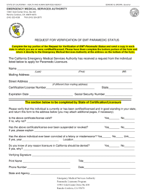Request for Verification of EMT-Paramedic Status