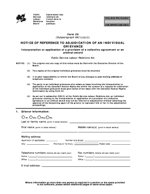 Notice of Reference to Adjudication of an Individual Grievance