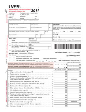 Wisconsin Nonresident and Part-Year Resident Income Tax Form 1NPR