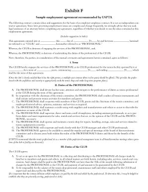 USPTA Sample Employment Agreement