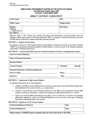 Hawaii ERS Direct Deposit Agreement