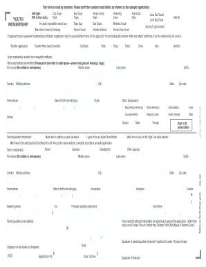 Boy Scouts of America Youth Membership Application