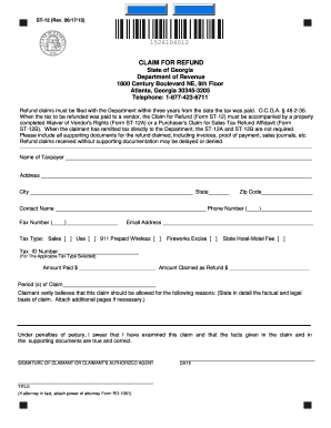 Georgia Sales Tax Refund Claim Form