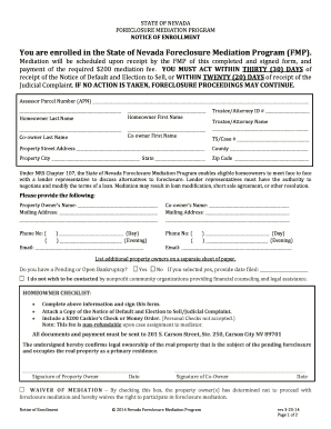 Nevada Foreclosure Mediation Program Notice of Enrollment