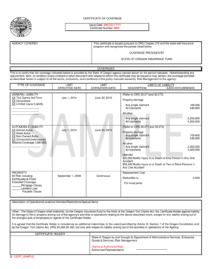 Oregon State Agency Coverage Certificate