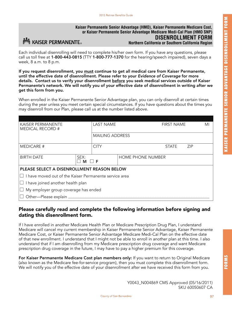 Fillable Online cms sbcounty Kaiser Permanente Senior Advantage (HMO