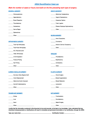 ABSA Recertification Case Log