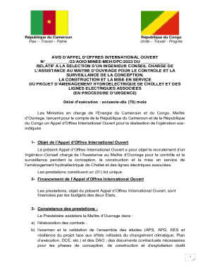 AVIS D'APPEL D'OFFRES INTERNATIONAL OUVERT N