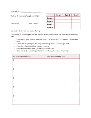 Topic A: Comparison of Length and Height