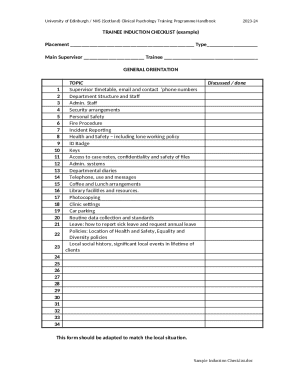TRAINEE INDUCTION CHECKLIST(example)