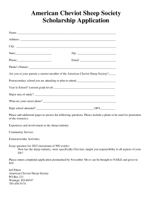 American Cheviot Sheep Society Scholarship Application