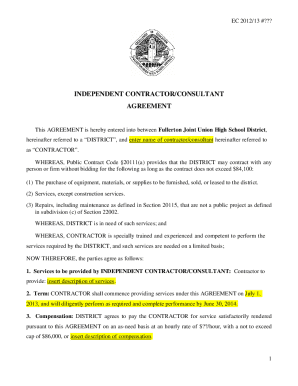 Fillable Online Independent Contractor Agreement Template ...