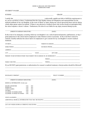 MEDICAL RELEASE AND TREATMENT